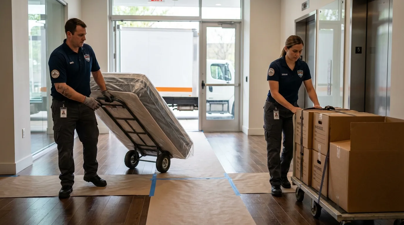 Professional apartment movers loading elevator in Richmond, UT